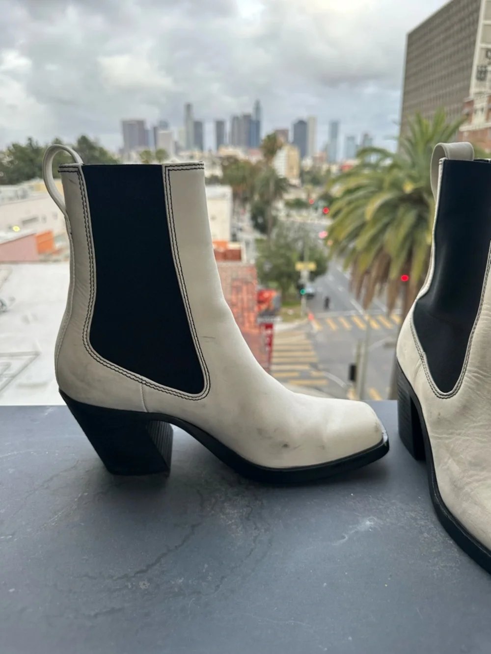 Rag & Bone Joni Chelsea Boot White Leather Square Toe Block Heel EU 38.5 / US 8 - Picture 4 of 8